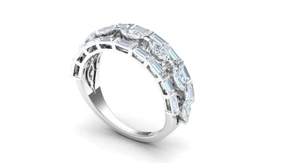 Wide Two-Tone Geometric Diamond Statement Ring