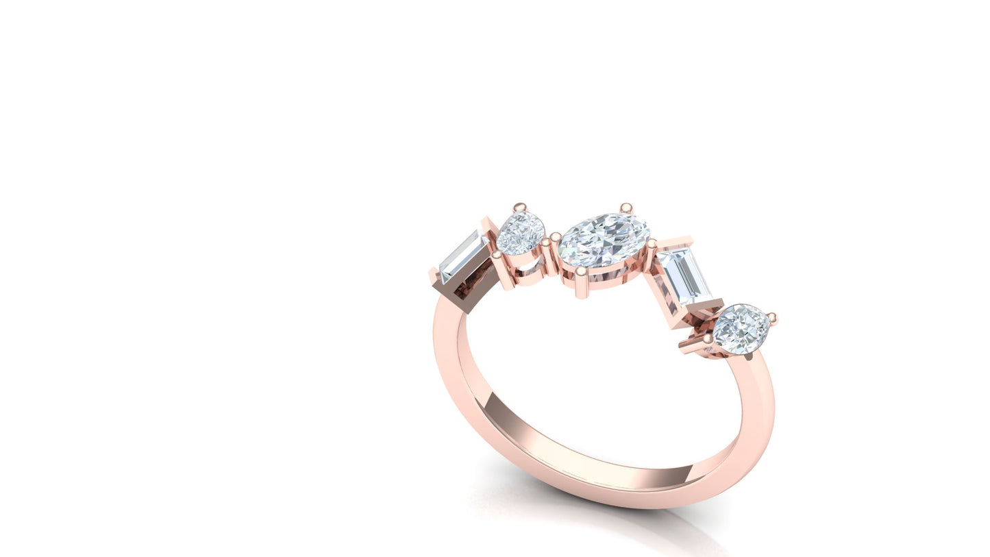 Yellow Gold Five Stone Baguette Diamond Band Ring