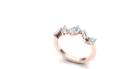 Yellow Gold Five Stone Baguette Diamond Band Ring