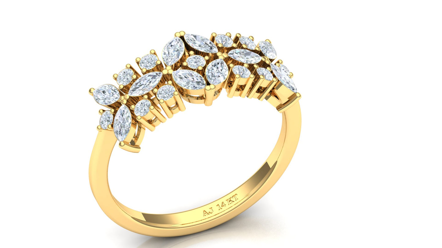 Two-Tone Starburst Diamond Cluster Ring