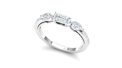 Yellow Gold Diagonal Three-Stone Diamond Cluster Ring