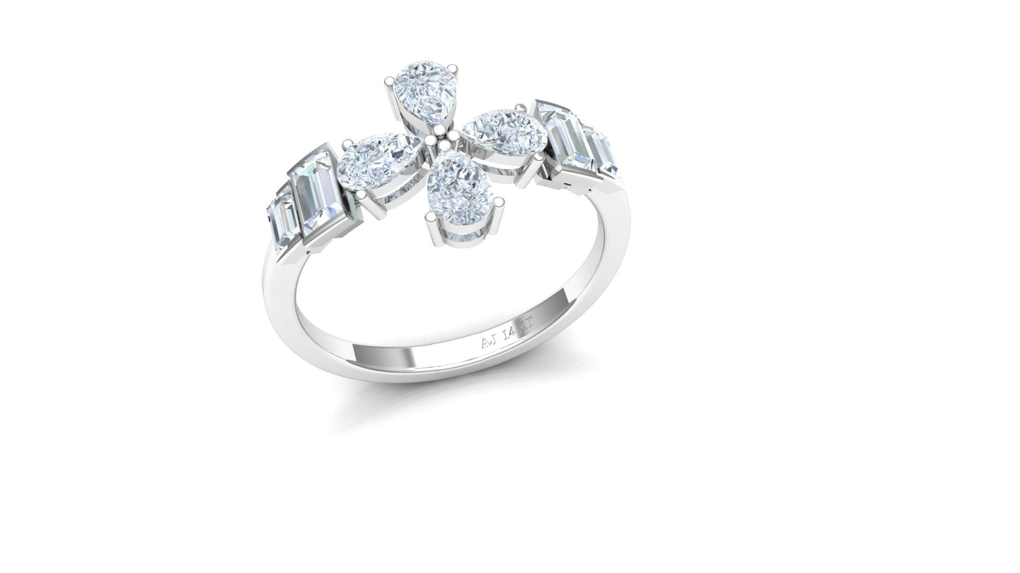 Two-Tone Baguette Diamond Butterfly Cluster Ring