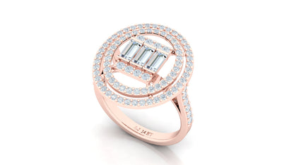 Yellow Gold Circular Halo Multi-Row Diamond Ring