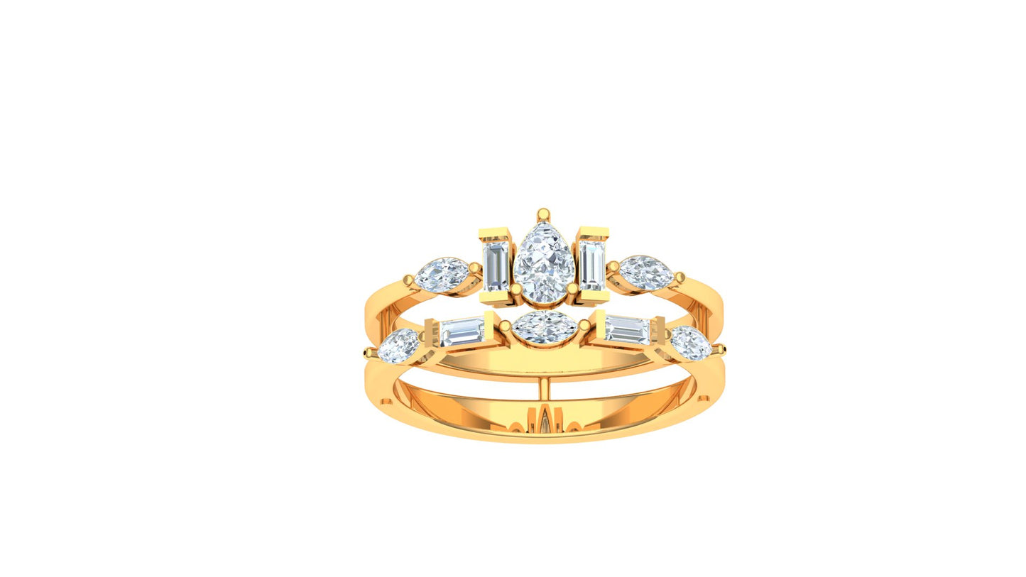 Yellow Gold Double-Band Baguette-Style Diamond Ring