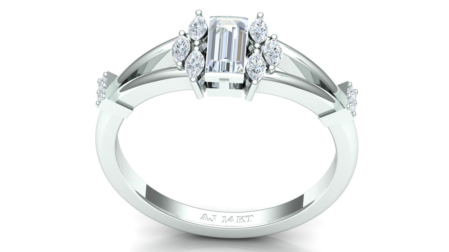 Two-Tone Bypass Band Emerald-Cut Diamond Ring