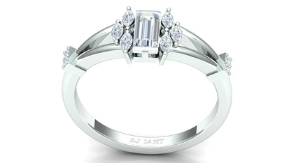 Two-Tone Bypass Band Emerald-Cut Diamond Ring