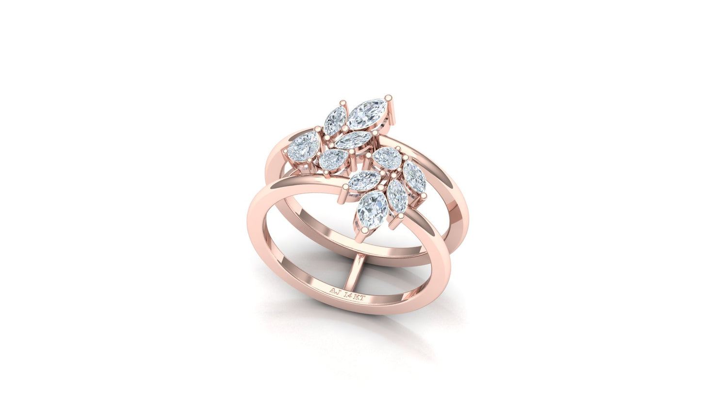 Yellow Gold Asymmetrical Kite Cluster Diamond Ring