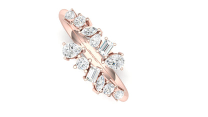 Yellow Gold Chevron Wave Diamond Cluster Ring