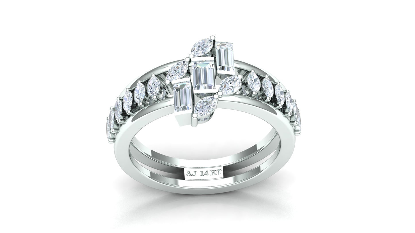 Two-Tone Interlocking Wave Diamond Ring