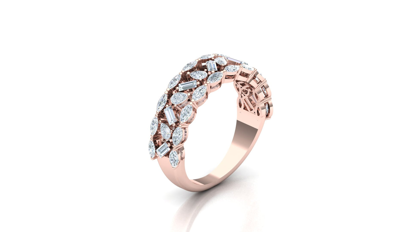 CVD Diamond Wide Channel Bar Cluster Ring