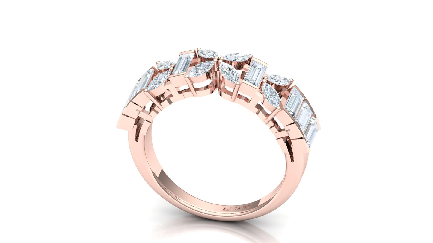 Two-Tone High Carat Baguette Diamond Tiered Ring