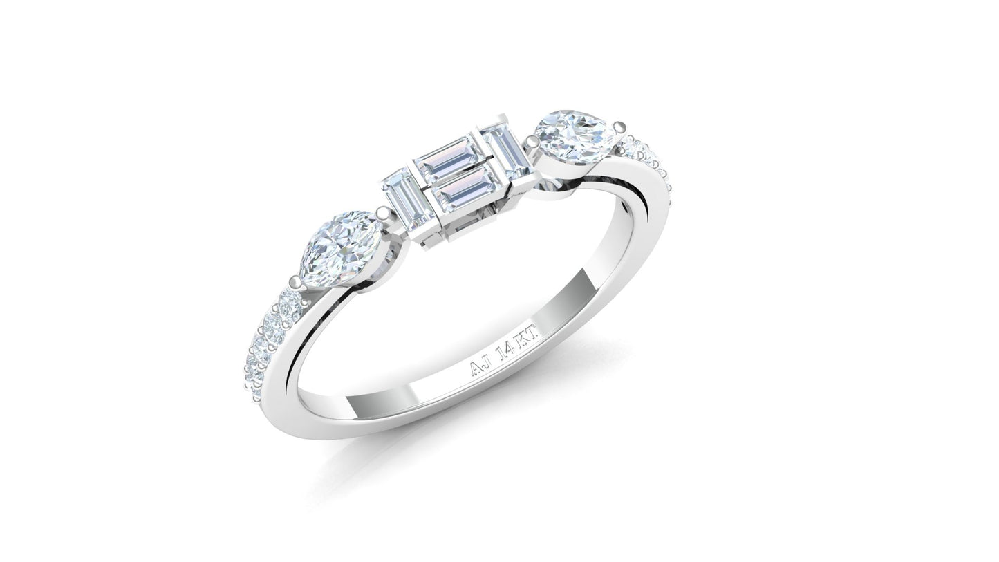 Yellow Gold Diagonal Three-Stone Diamond Cluster Ring