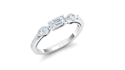 Yellow Gold Diagonal Three-Stone Diamond Cluster Ring