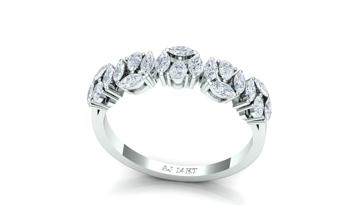 Yellow Gold Scalloped Diamond Cluster Band Ring