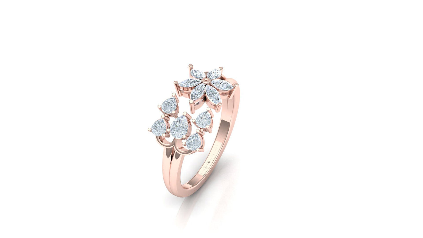 Yellow Gold Multi-Kite Diamond Cluster Statement Ring