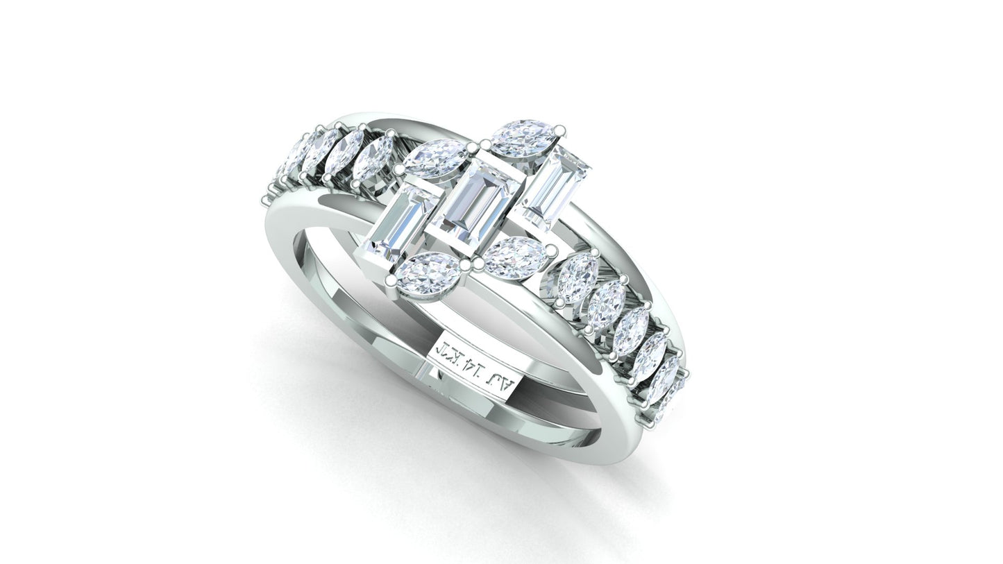 Two-Tone Interlocking Wave Diamond Ring