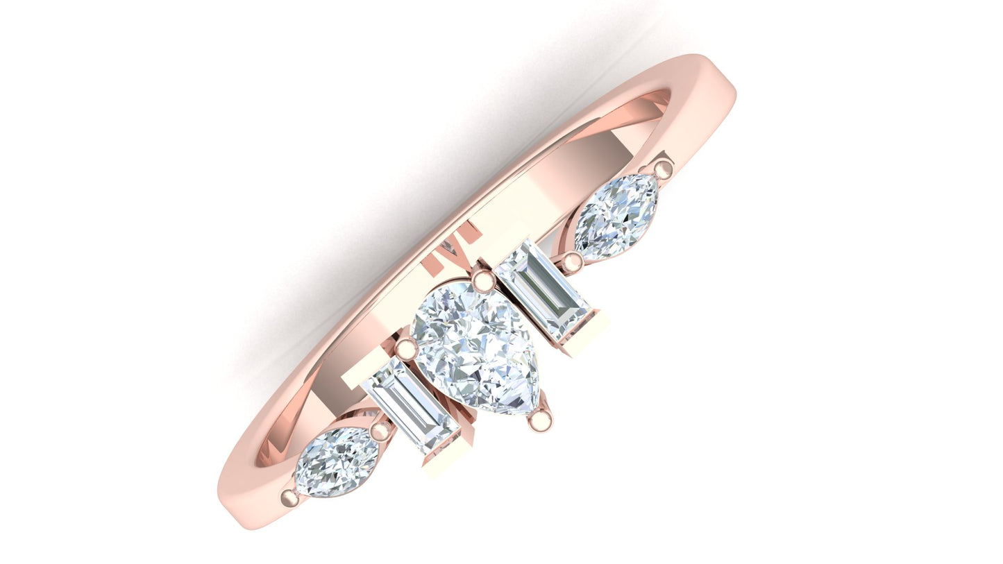 Two-Tone Five-Stone Baguette & Round Diamond Ring