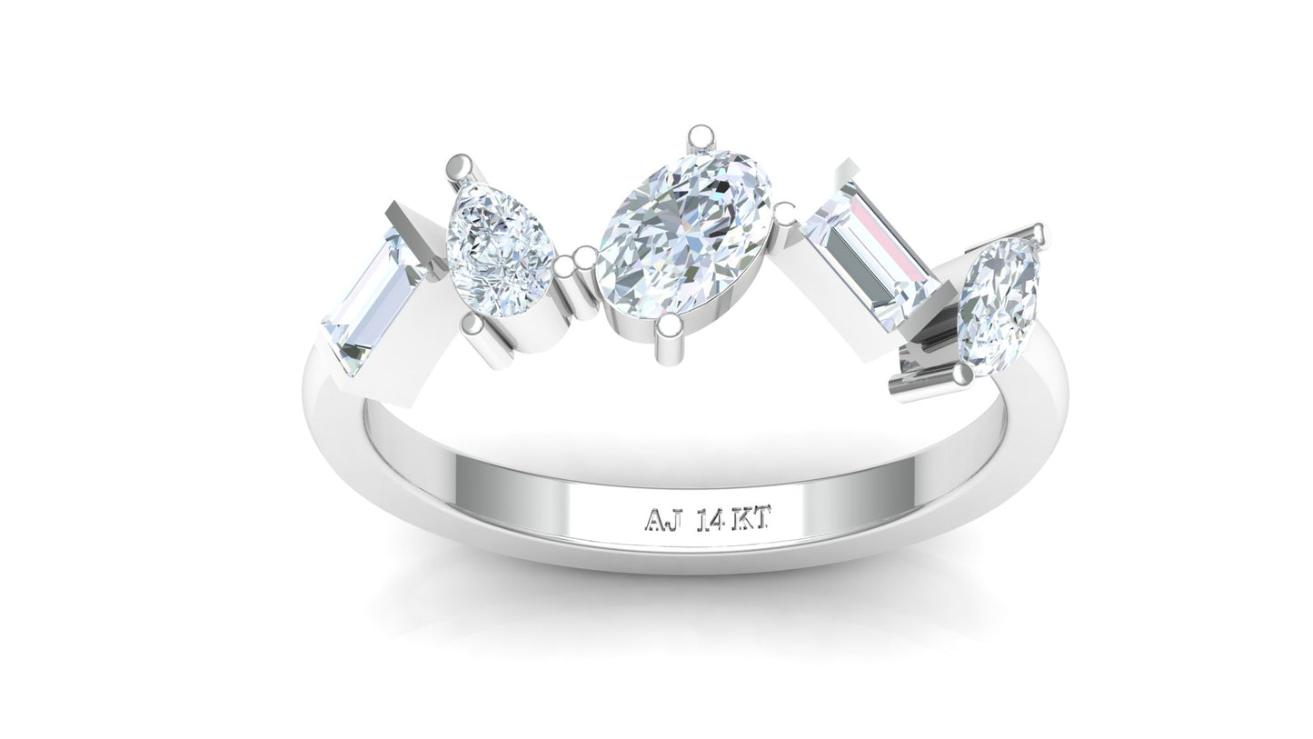 Yellow Gold Five Stone Baguette Diamond Band Ring