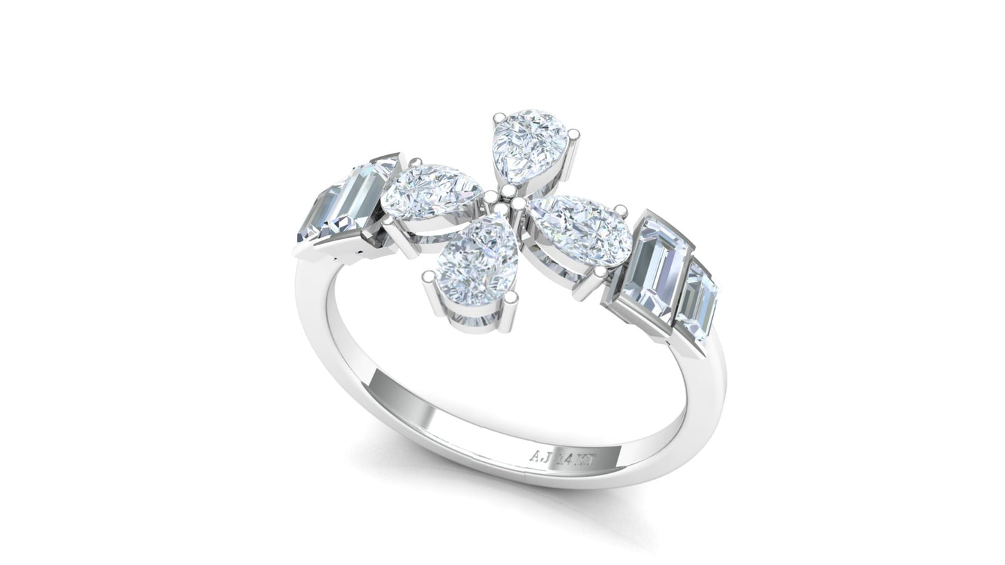 Two-Tone Baguette Diamond Butterfly Cluster Ring