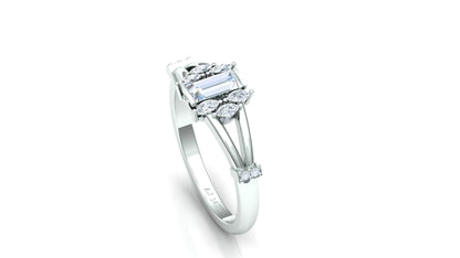 Two-Tone Bypass Band Emerald-Cut Diamond Ring