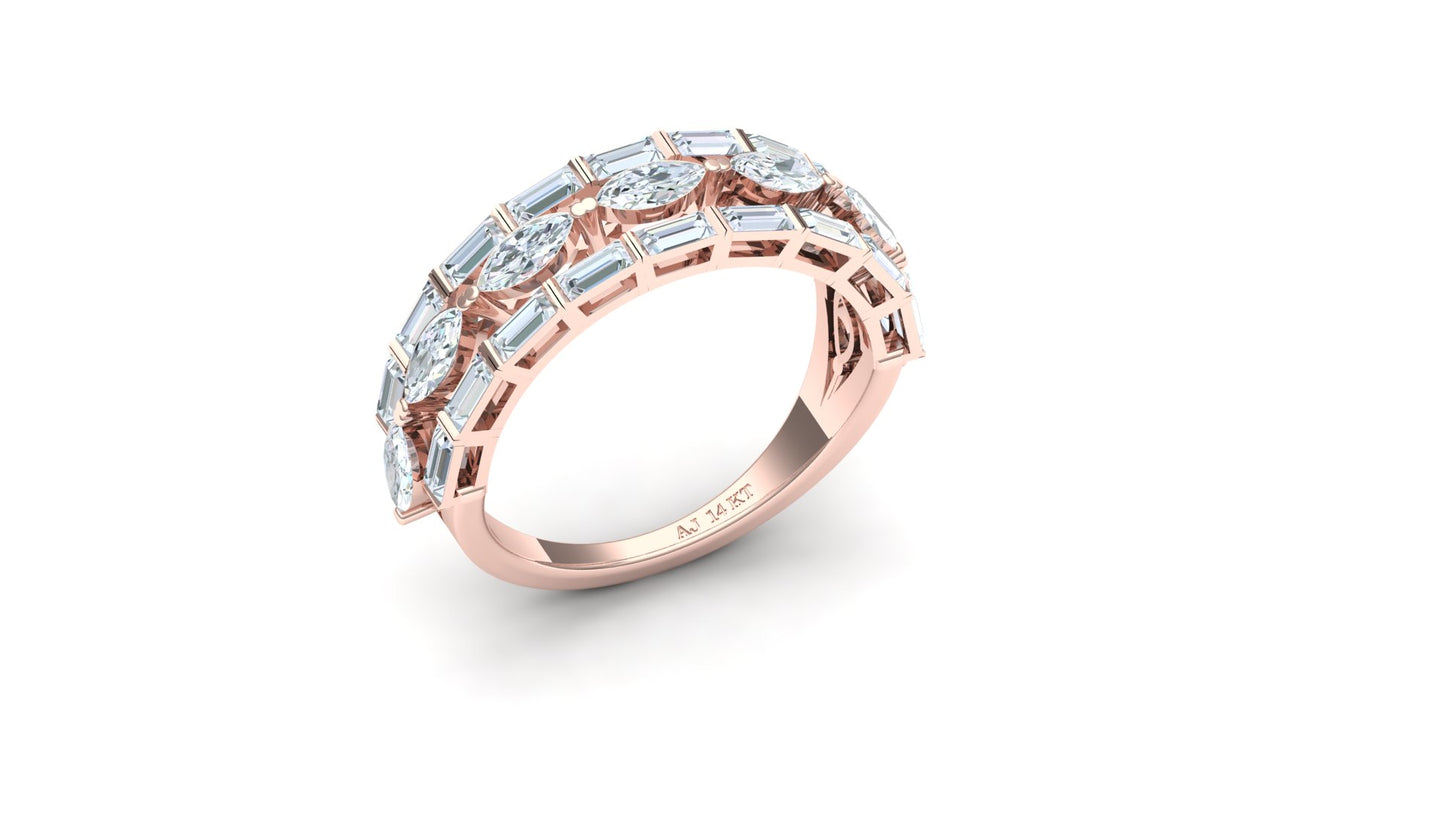 Wide Two-Tone Geometric Diamond Statement Ring