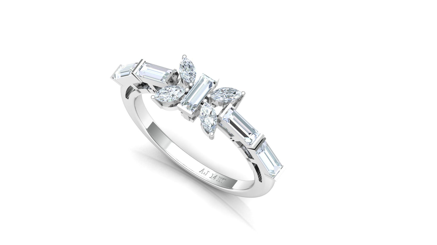 Two-Tone Marquise & Baguette Diamond Cluster Ring