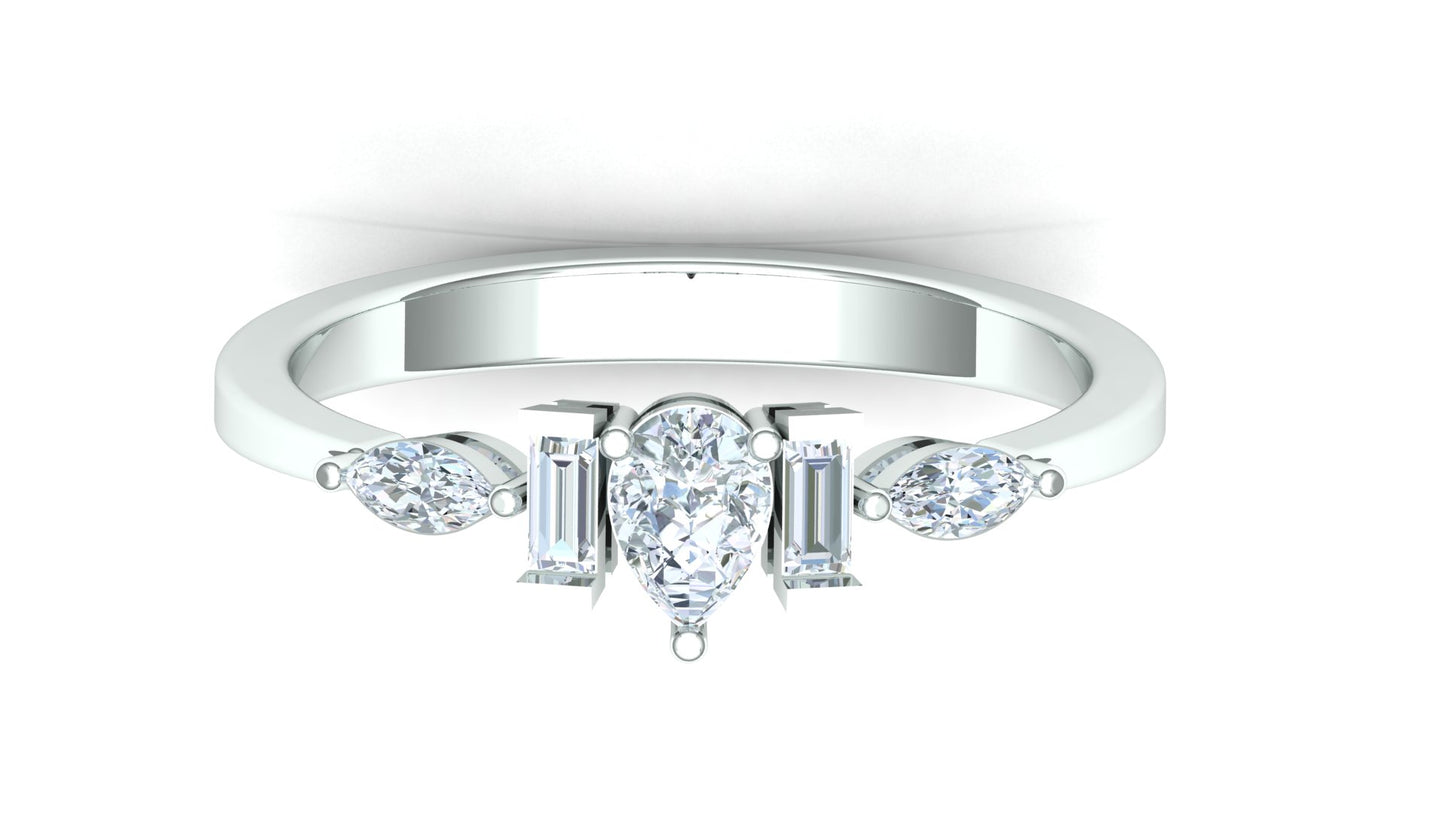 Two-Tone Five-Stone Baguette & Round Diamond Ring