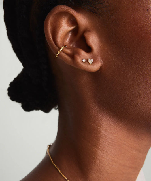 Two-Tone Pave Diamond Leaf Cluster Stud Earrings