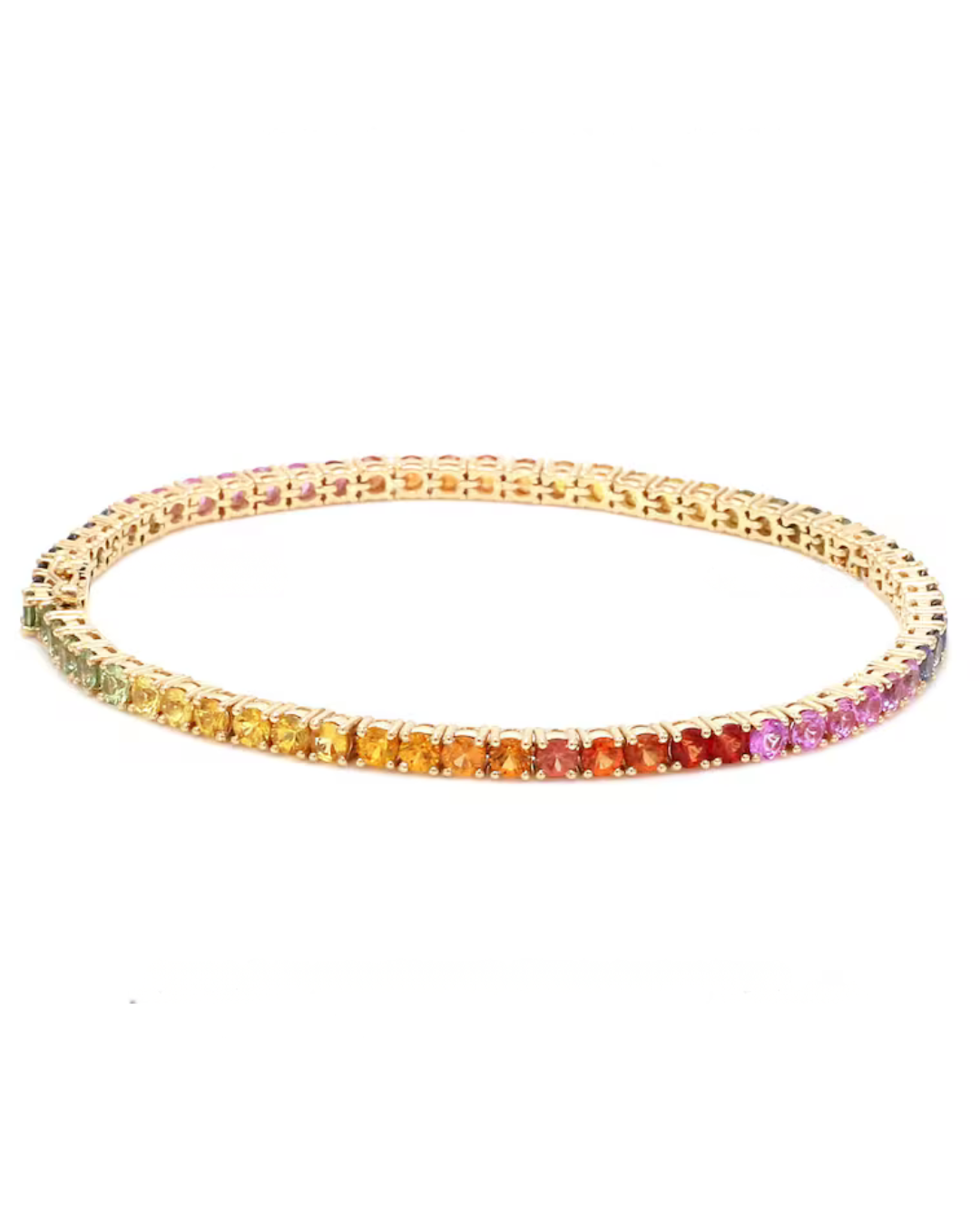 Multi Sapphire Tennis Gold Bracelet – 7.5ct Rainbow Sapphire 7 Inch Bracelet - Anirudh Jewels