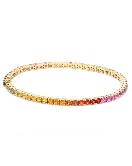 Multi Sapphire Tennis Gold Bracelet – 7.5ct Rainbow Sapphire 7 Inch Bracelet - Anirudh Jewels