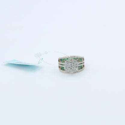 Diamond & Green Colorstone Wide Band Statement Ring