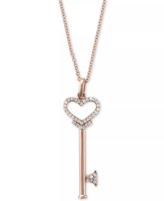 Rose Gold Diamond-Accented Heart Key Necklace