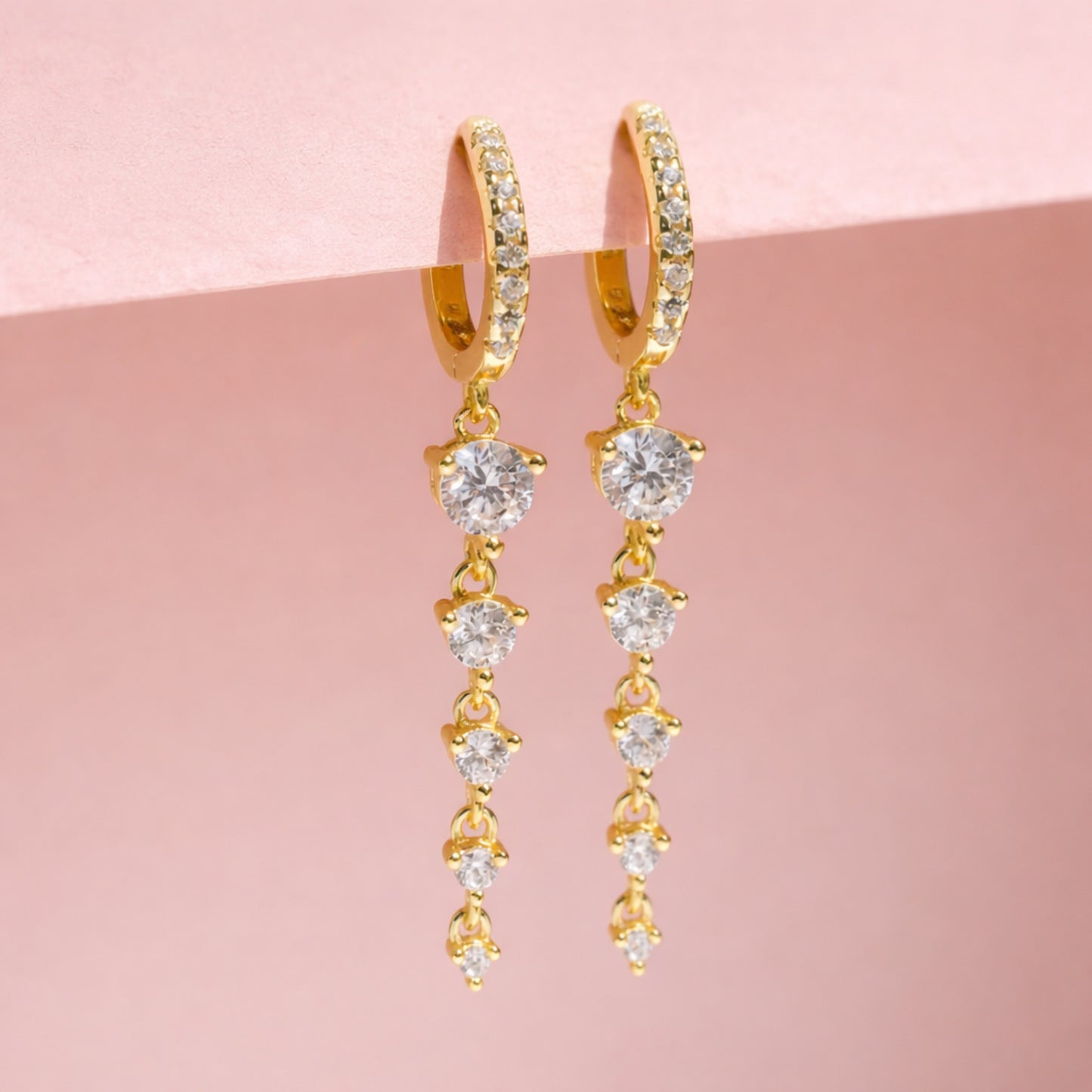 Diamond Cascade Drop Hoop Earrings for Women – Luxury CVD Diamond Gold Earrings - Anirudh Jewels