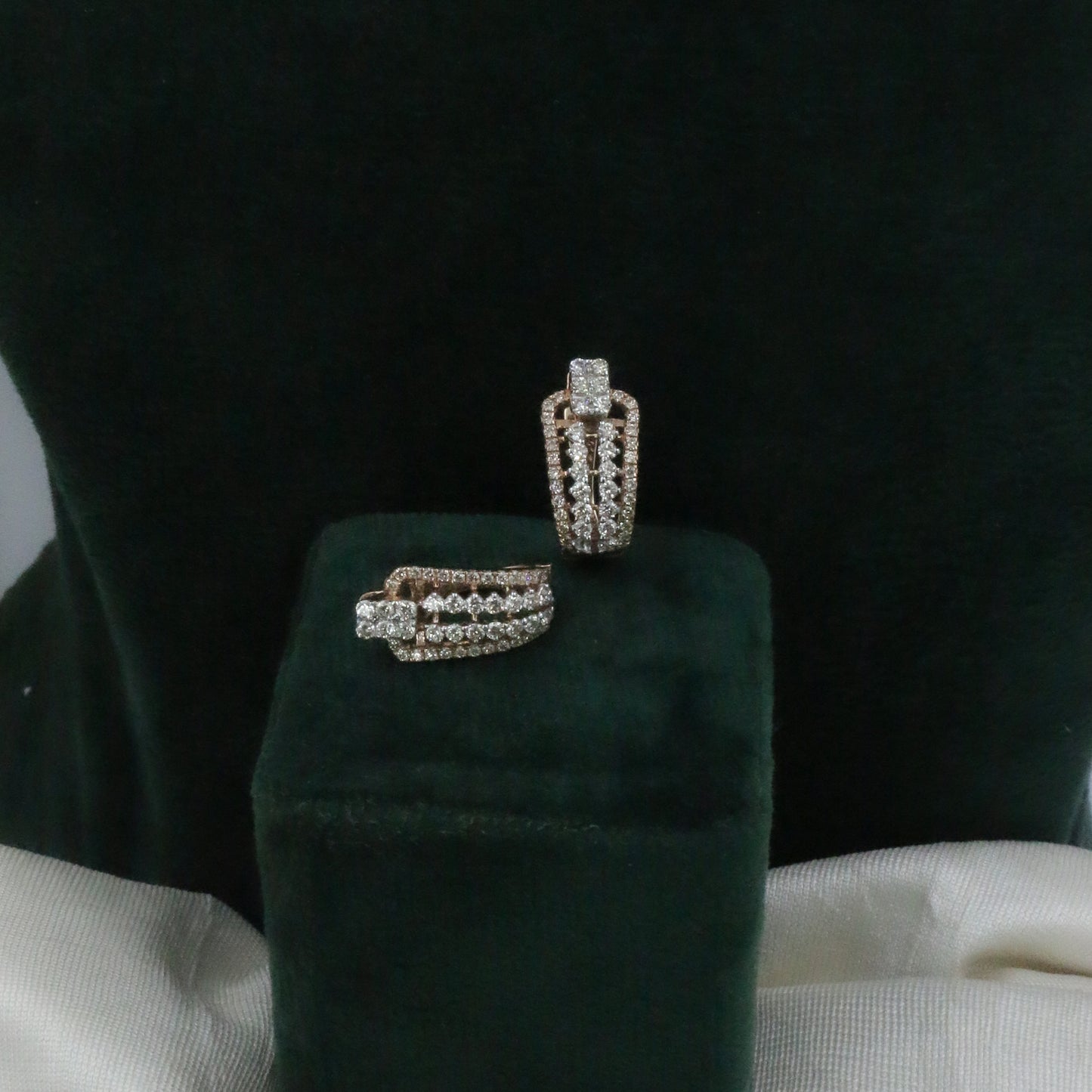 Diamond Tiered Architectural J-Hoop Earrings