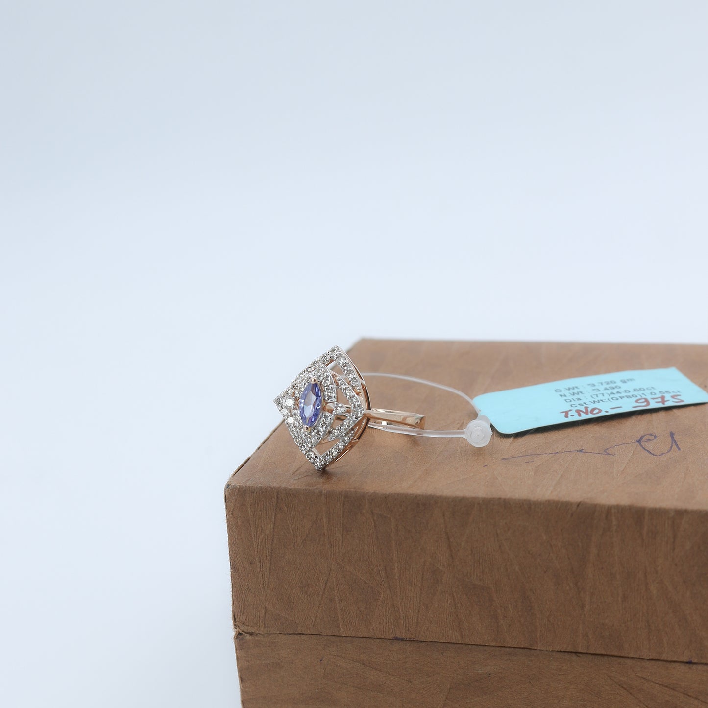 Diamond & Blue Colorstone Marquise Halo Ring