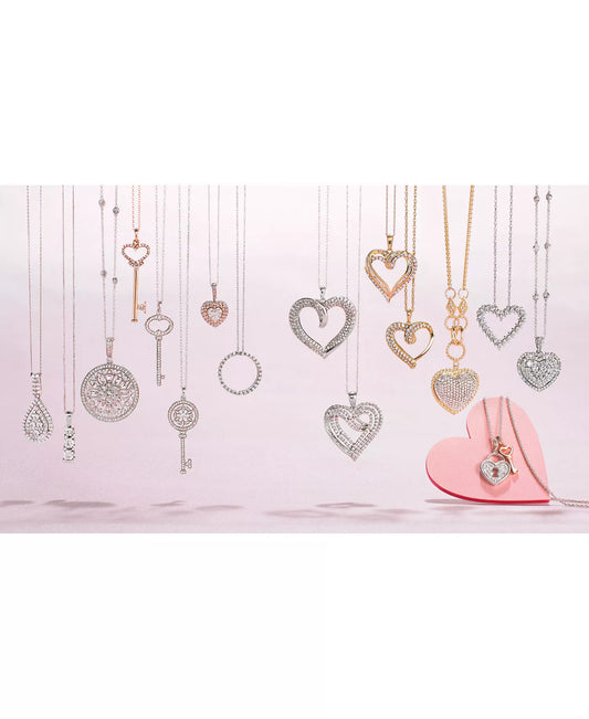 Rose Gold Diamond-Accented Heart Key Necklace