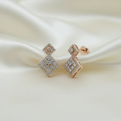 Diamond Geometric Drop Stud Earrings