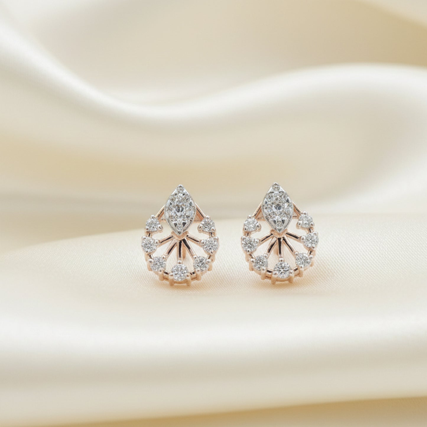 Diamond Teardrop Cluster Stud Earrings