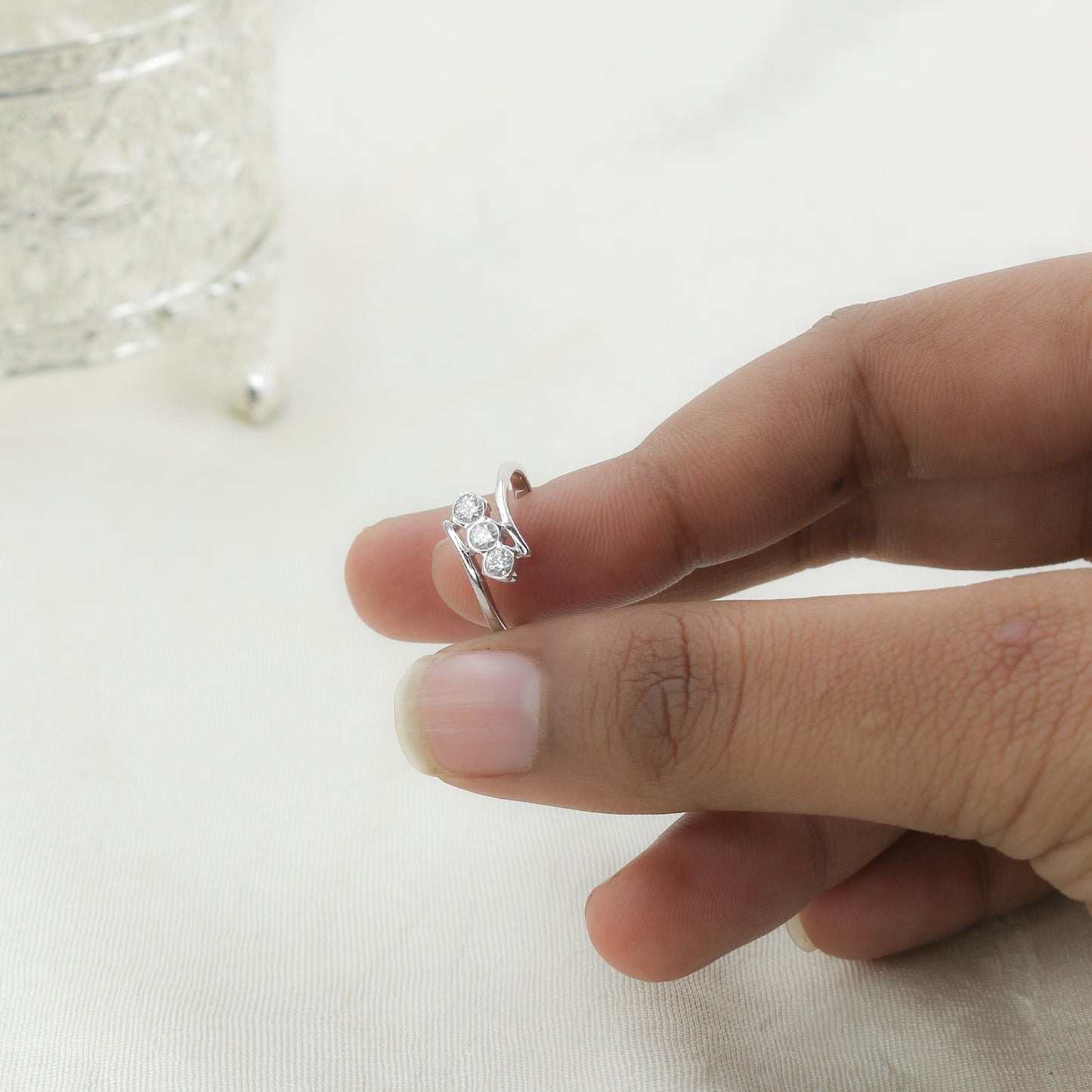 Three Stone Diamond Twist Gold Ring for Women – Elegant Designer Statement Ring - Anirudh Jewels