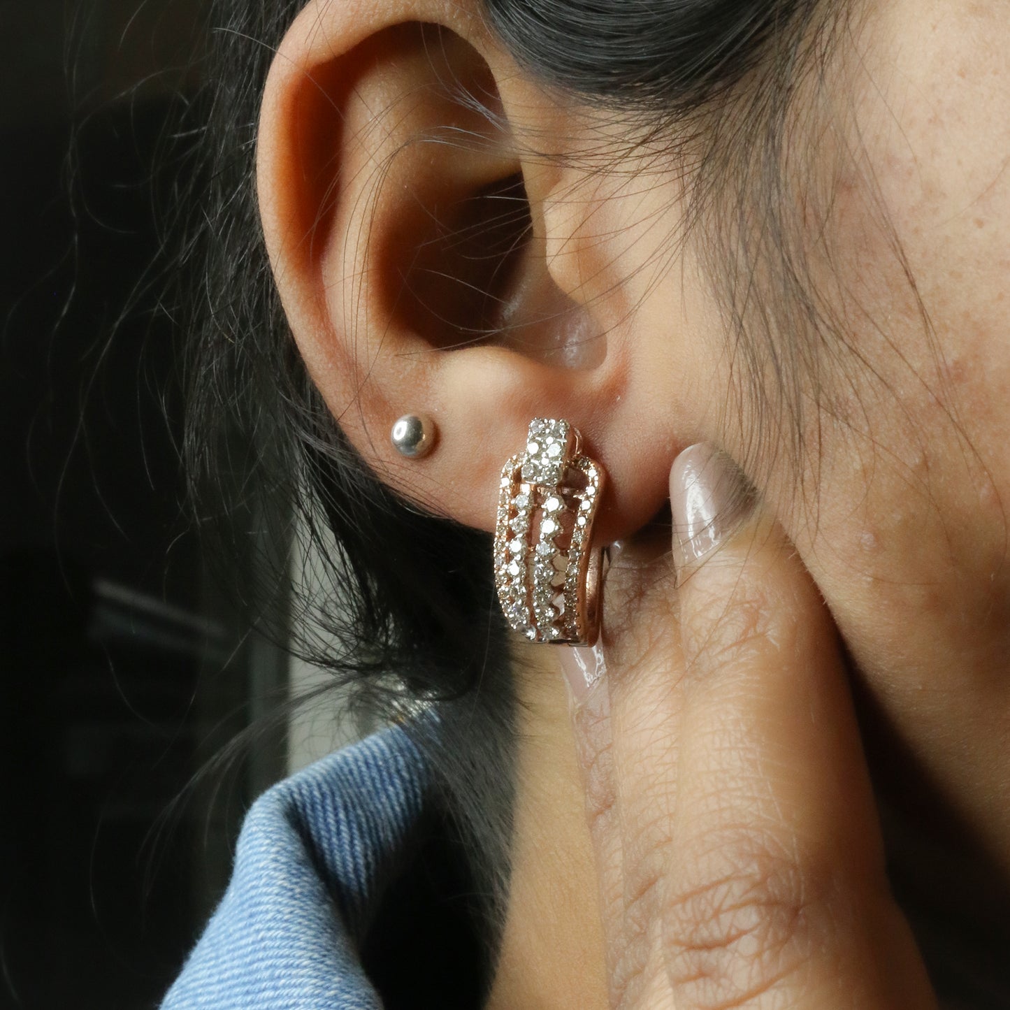 Diamond Tiered Architectural J-Hoop Earrings