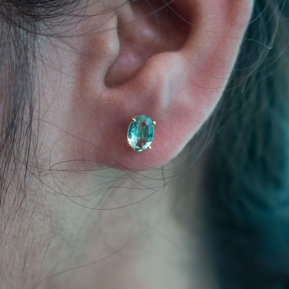 Yellow Gold Bezel-Set Tourmaline Stud Earrings