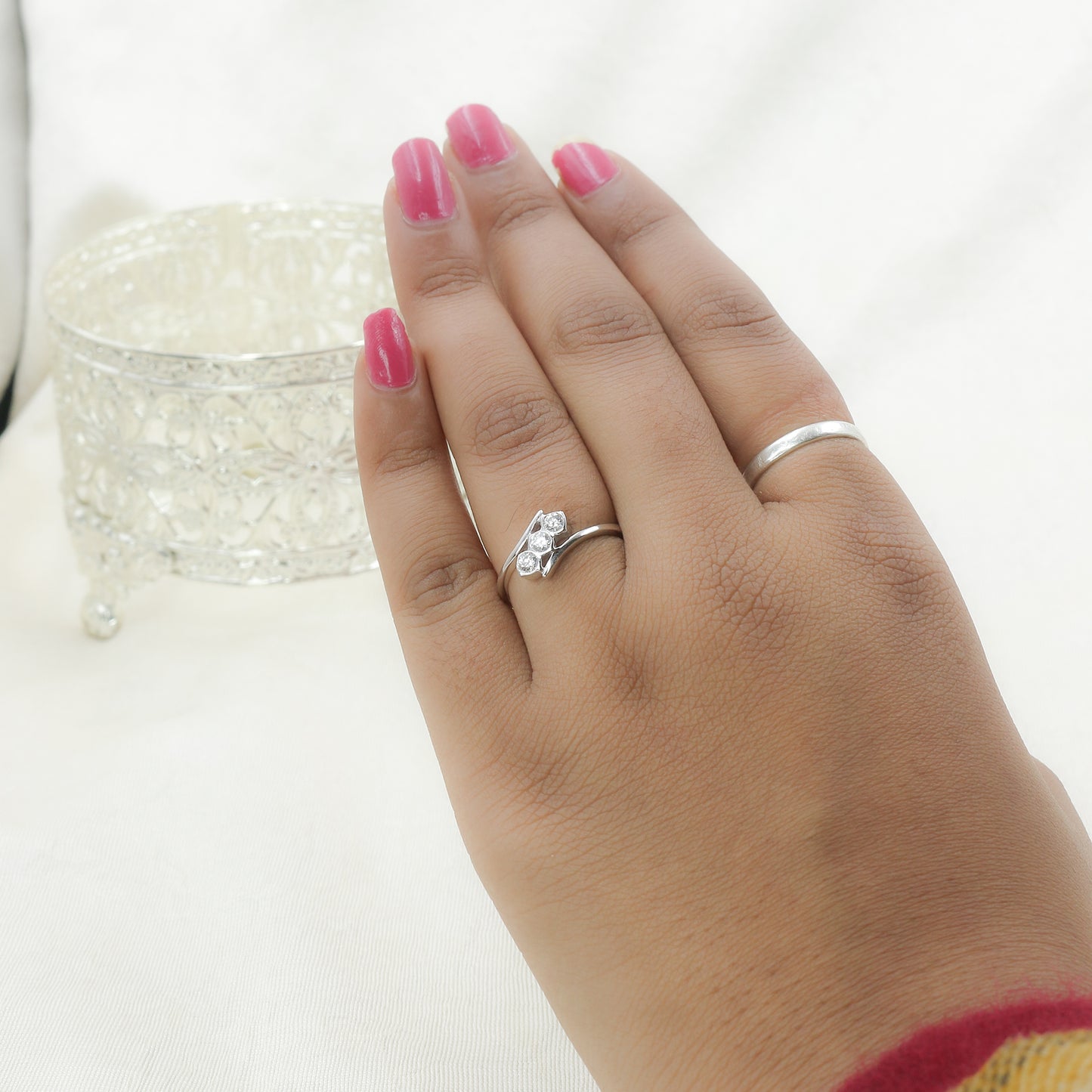 Three Stone Diamond Twist Gold Ring for Women – Elegant Designer Statement Ring - Anirudh Jewels