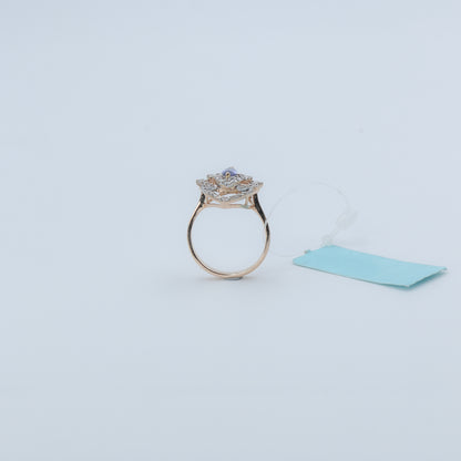 Diamond & Blue Colorstone Marquise Halo Ring
