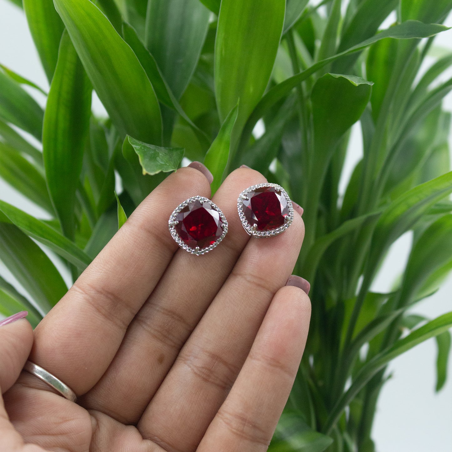 Ruby Diamond Stud Earrings - Anirudh Jewels