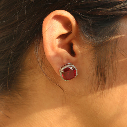 Ruby Diamond Stud Earrings - Anirudh Jewels