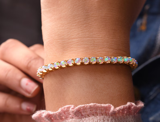 Opal Tennis Gold Bracelet – 4.2ct 4mm Opal Fine Jewelry - Anirudh Jewels