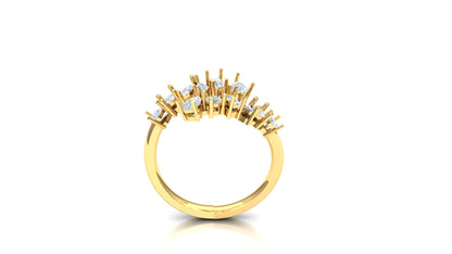 Yellow Gold Chevron Wave Diamond Cluster Ring