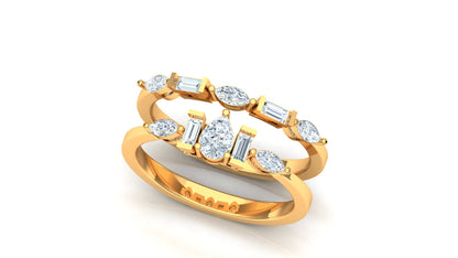 Yellow Gold Double-Band Baguette-Style Diamond Ring