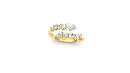 Yellow Gold Chevron Wave Diamond Cluster Ring