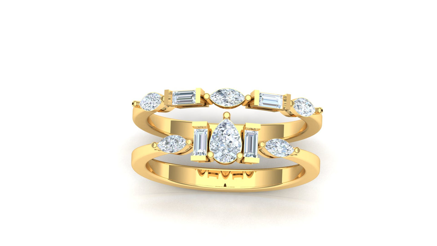 Yellow Gold Double-Band Baguette-Style Diamond Ring